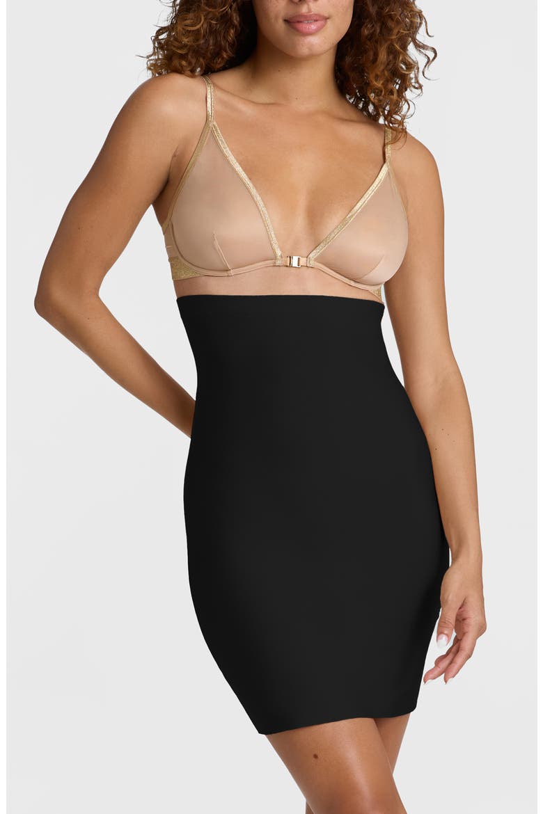 Two-Faced Tech High Waist Shaper Skirt, Main, color, BLACK