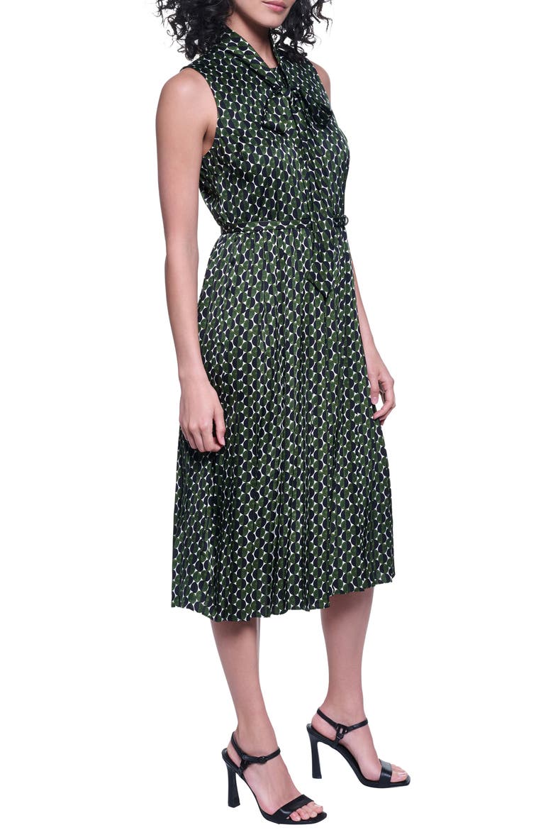 Printed Belted Midi Dress, Alternate, color, BLACK OLIVE GREEN COMBO