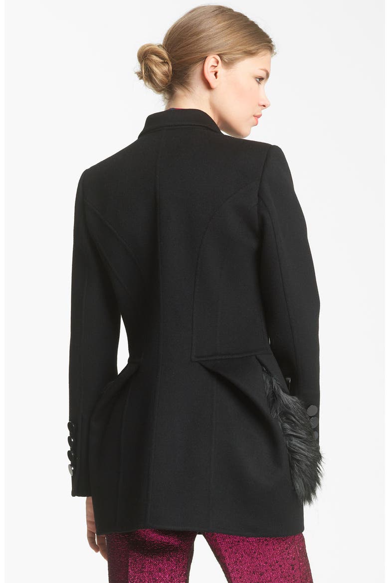 Faux Fur Pocket Wool Coat, Alternate, color, BLACK