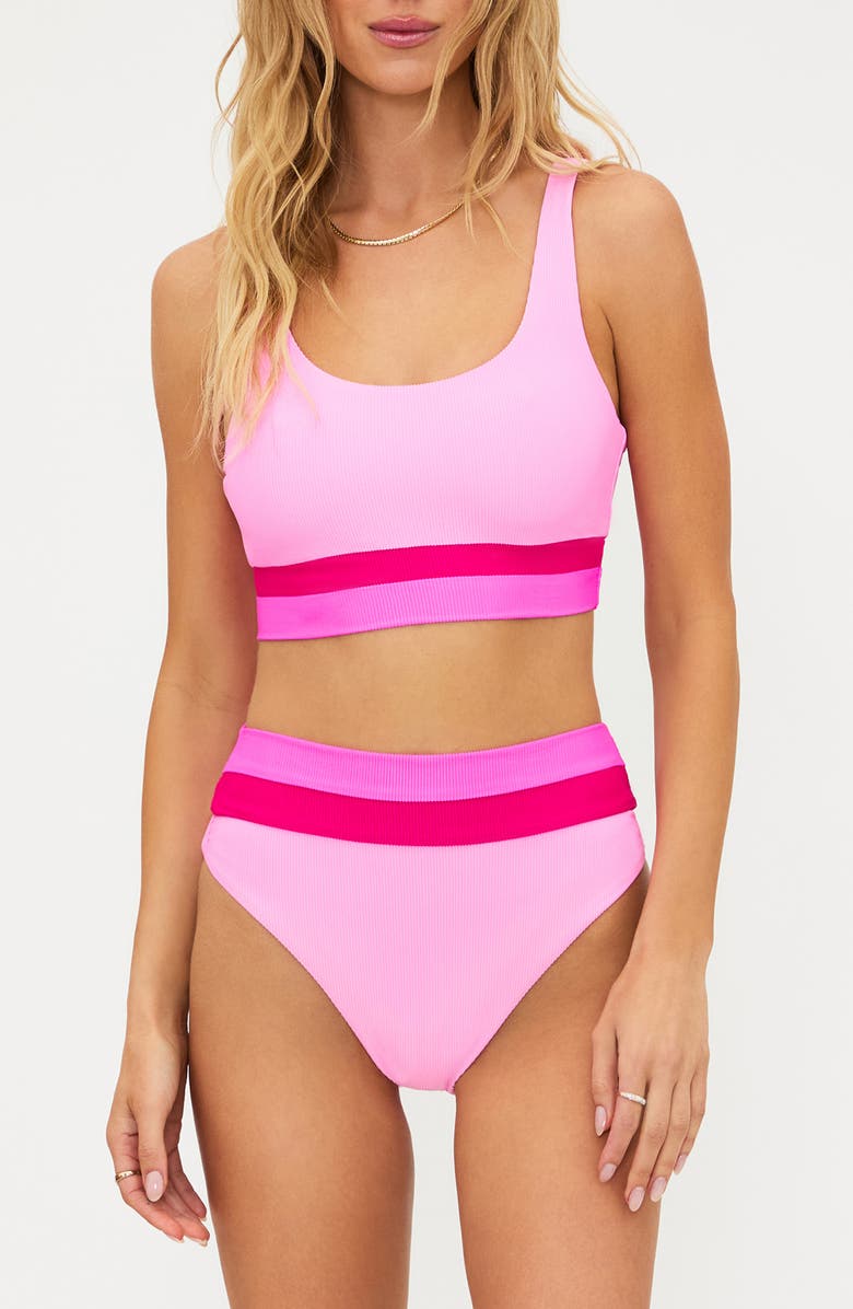 Beach Riot Heidi Stripe Bikini Bottoms, Alternate, color, Peak Pink Colorblock