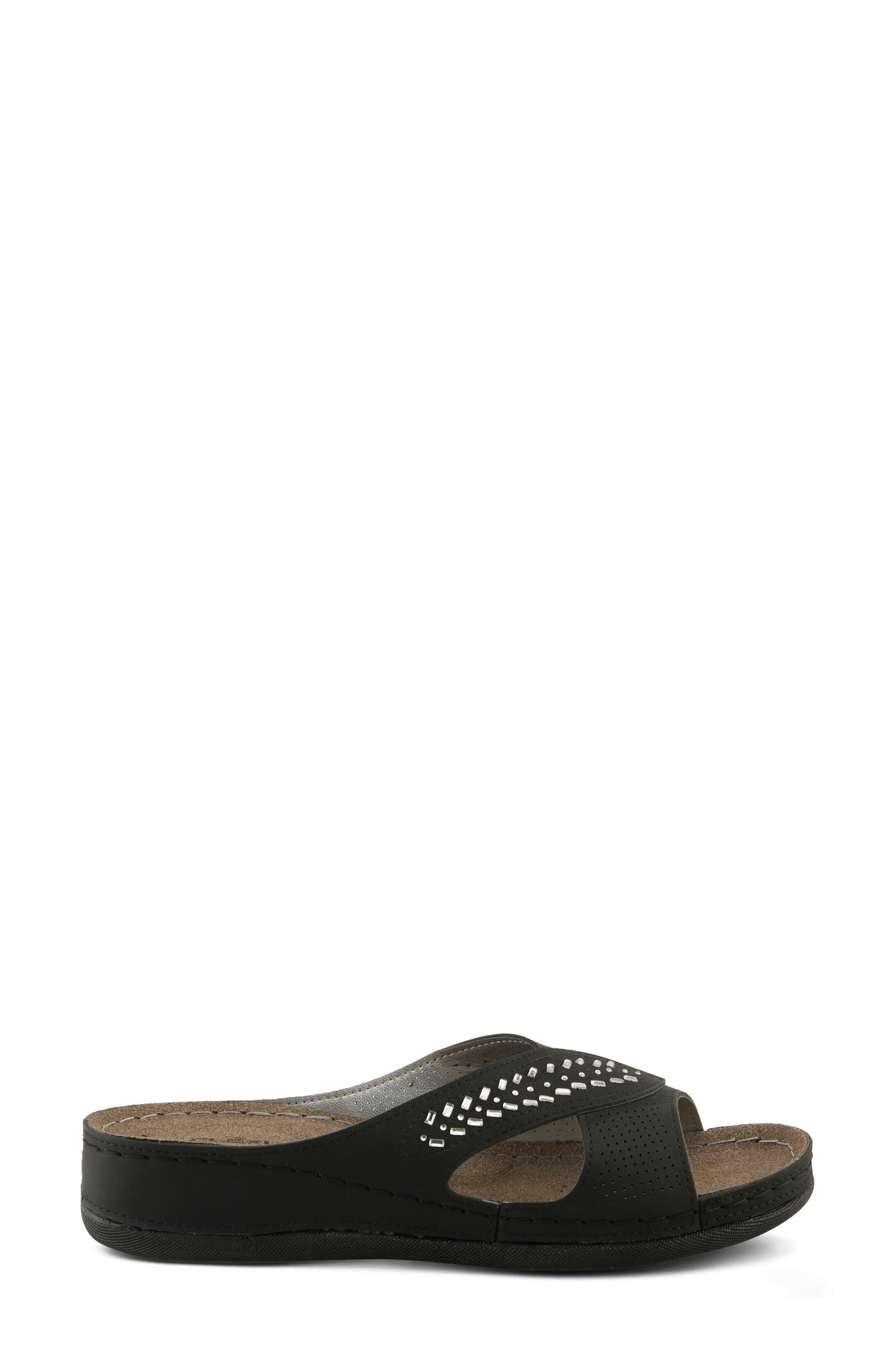 Rhinestone Wedge Slide Sandal, Alternate, color, BLACK