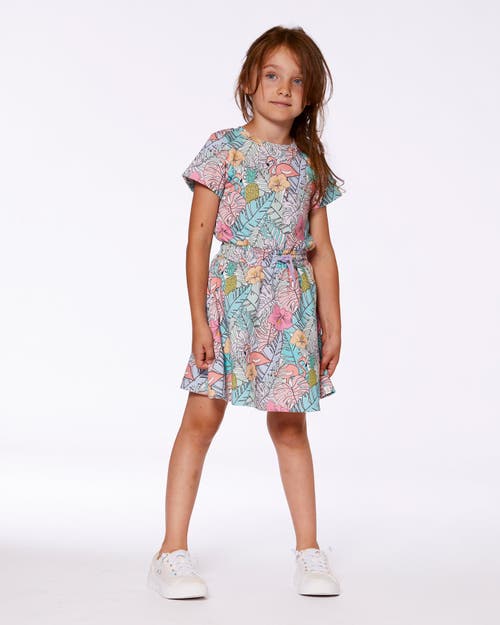 Deux Par Deux Girls' Printed French Terry Flamingos Dress - Big Kid In Lilac And Pink Flamingos