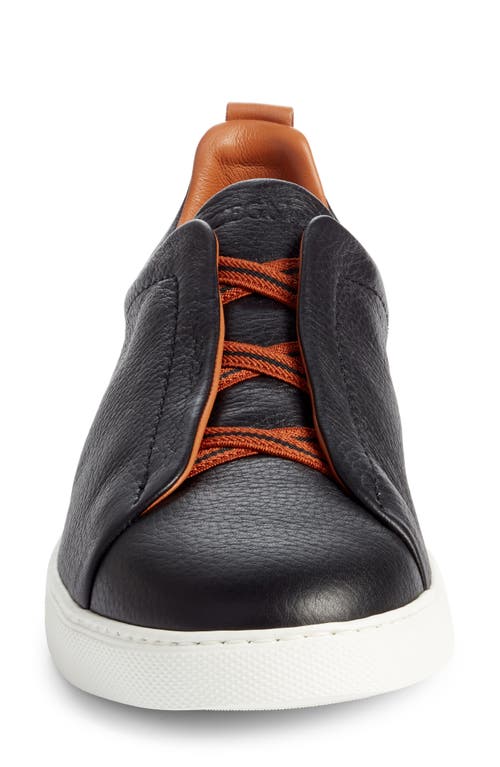 Zegna Triple Stitch Deerskin Leather Slip-on Sneaker In Black