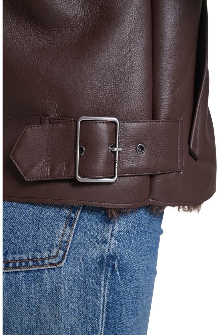 Faux Leather Cropped Jacket with Faux Shearling Lining, Alternate, color, BROWN