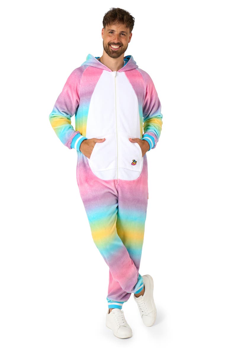 OppoSuits Unicorn Hooded Fleece Costume Jumpsuit, Alternate, color, Pink/ White Multi