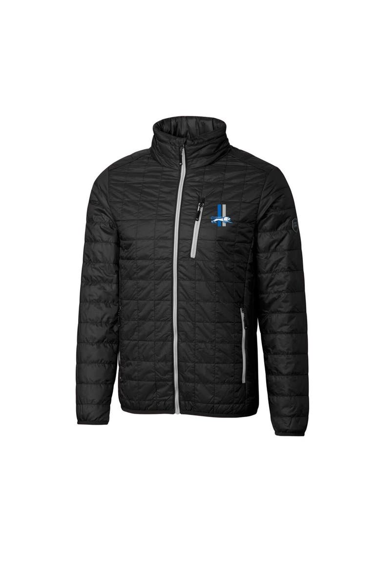 Men's Cutter & Buck Black Detroit Lions Throwback Logo Big & Tall Rainier Eco Insulated Full-Zip Puffer Jacket, Alternate, color, Black