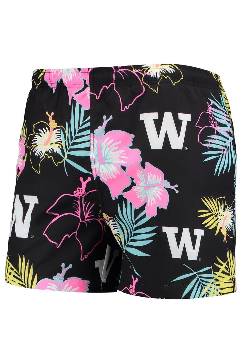 Men's FOCO Black Washington Huskies Neon Floral Swim Trunks, Alternate, color, Black