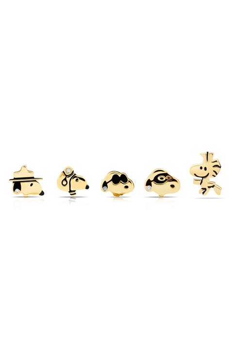 x Peanuts® Snoopy & Woodstock Set of 5 Assorted Single Stud Earrings