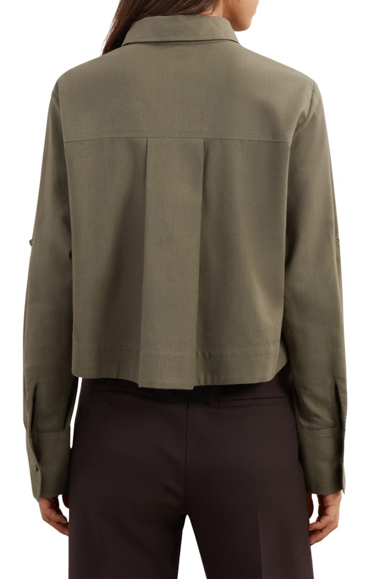 Caylan Cotton & Wool Crop Button-Up Shirt, Alternate, color, KHAKI GREEN
