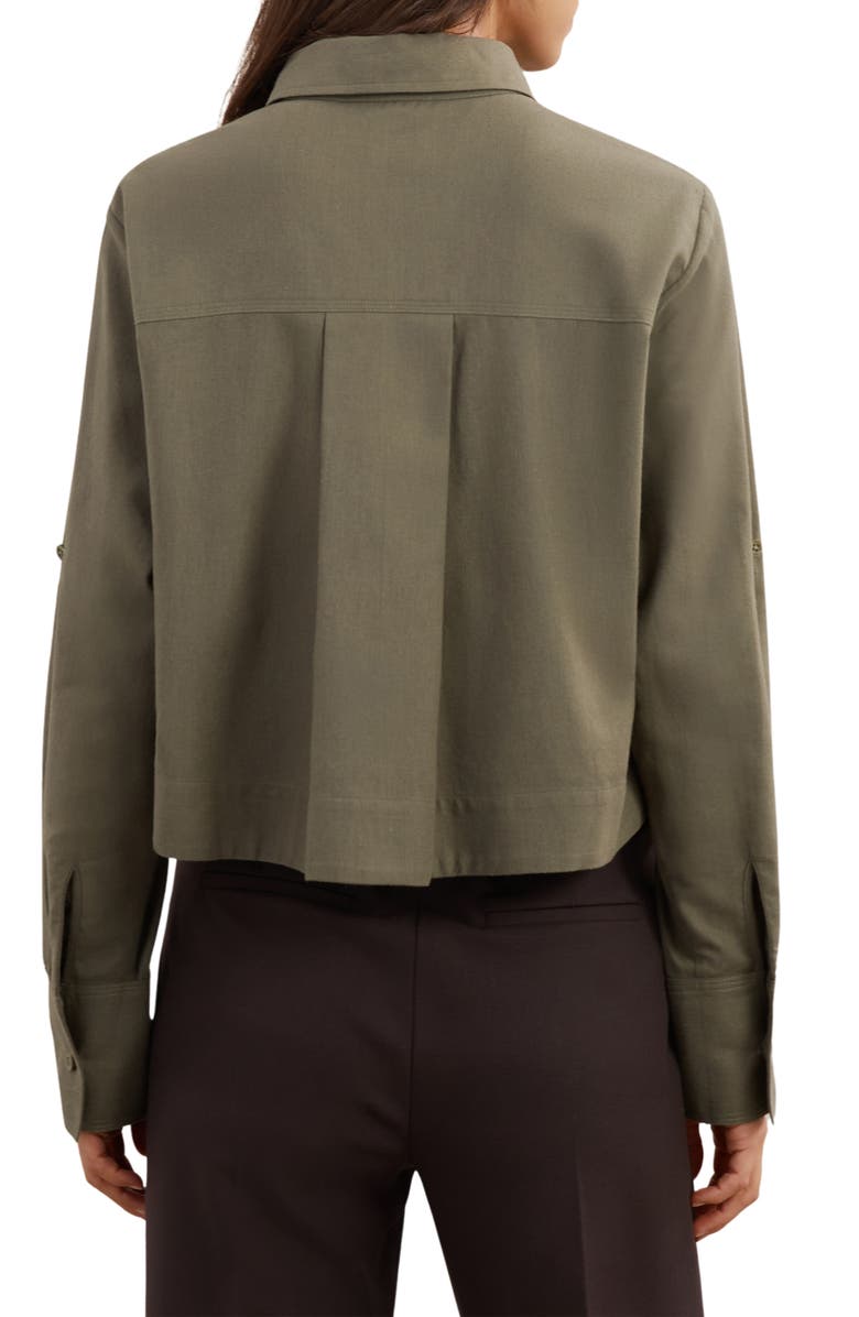 Reiss Caylan Cotton & Wool Crop Button-Up Shirt, Alternate, color, Khaki Green