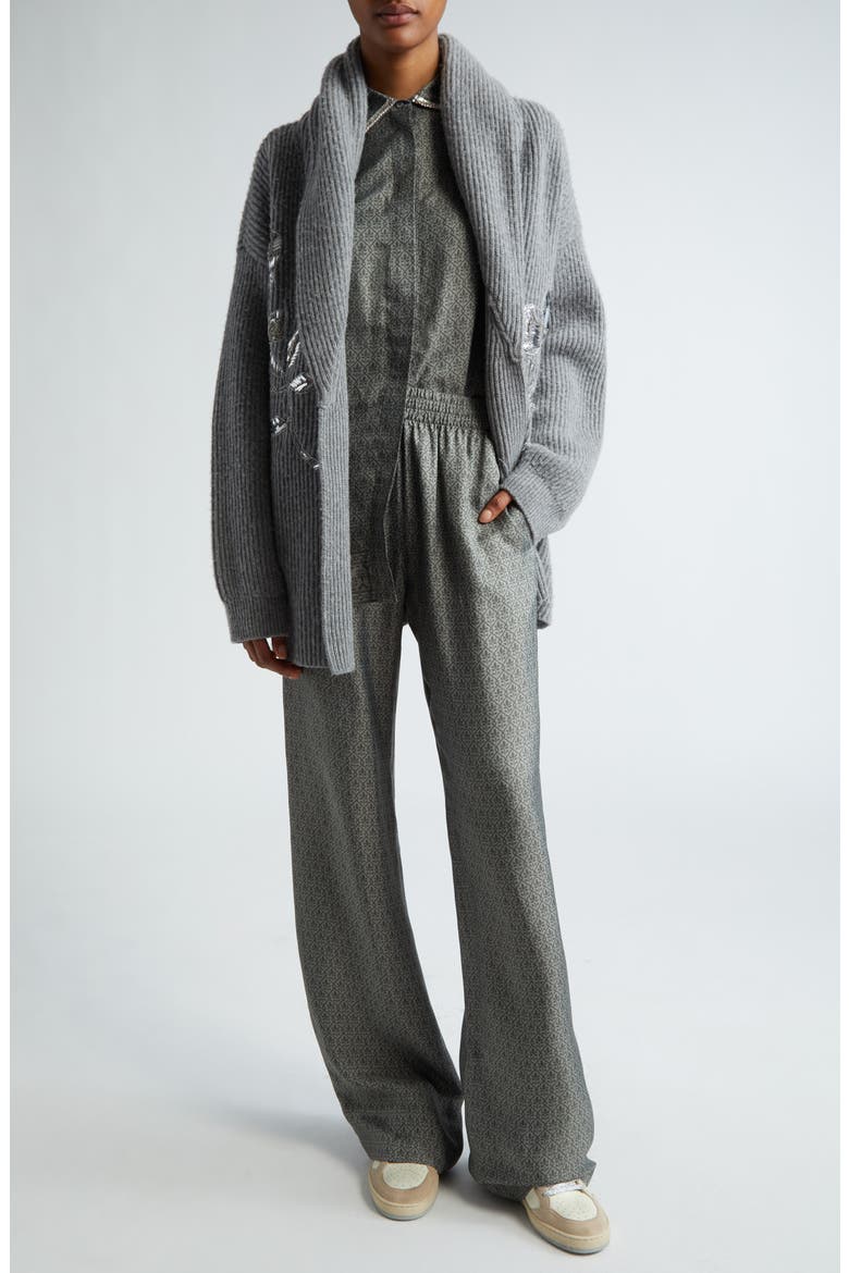 Embellished Virgin Wool Belted Cardigan, Alternate, color, GREY MELANGE