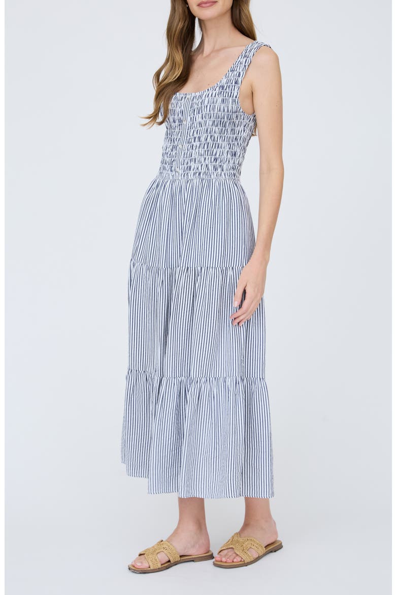 Stripe Sleeveless Smocked Tiered Midi Dress, Alternate, color, NAVY STRIPE