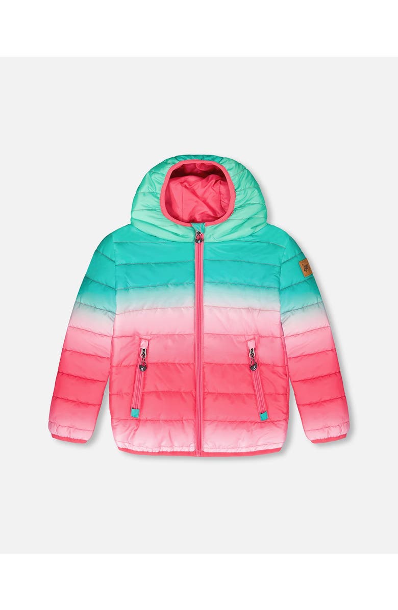 Deux par Deux Girl Quilted Mid-Season Jacket, Main, color, Green And Pink Gradient