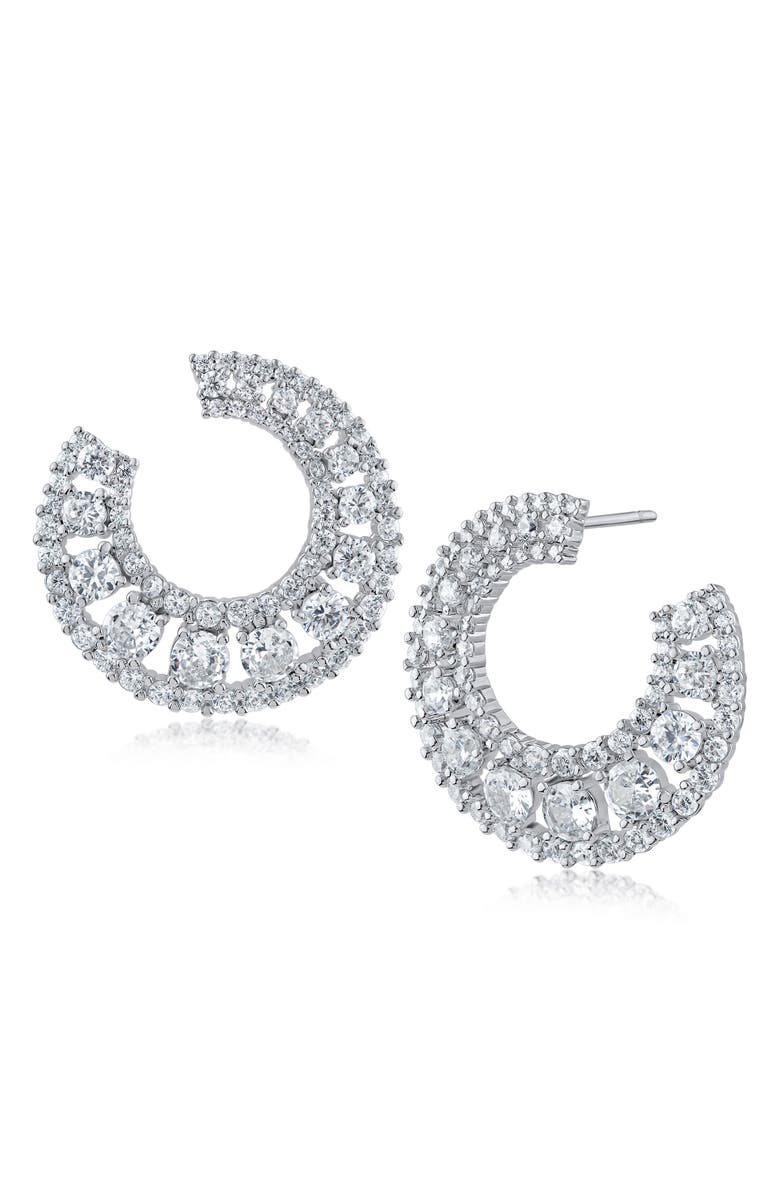 CZ by Kenneth Jay Lane Luxe Round Cubic Zirconia Hoop Earrings, Main, color, Clear Silver