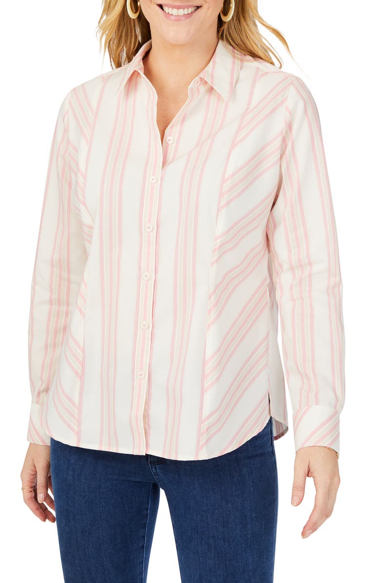 Foxcroft Riley Stripe Cotton Button-Up Shirt, Alternate, color, Pink Whisp