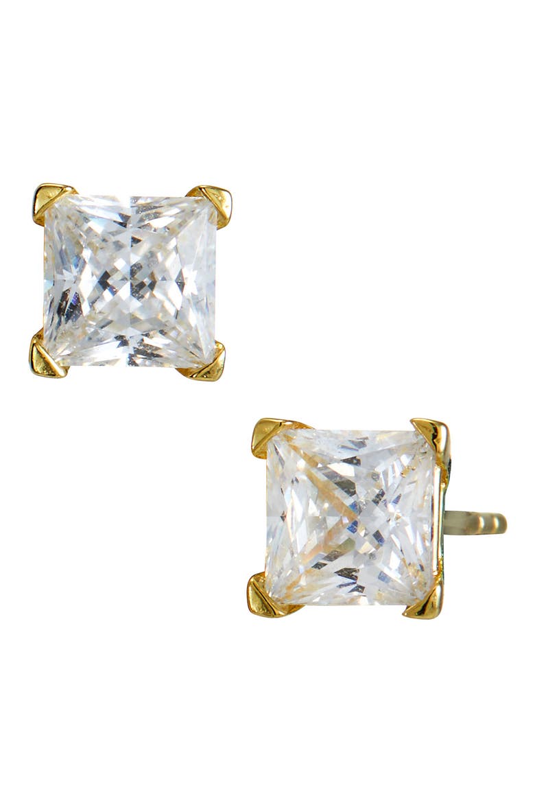 14K Gold Plated Sterling Silver CZ Stud Earrings, Main, color, YELLOW