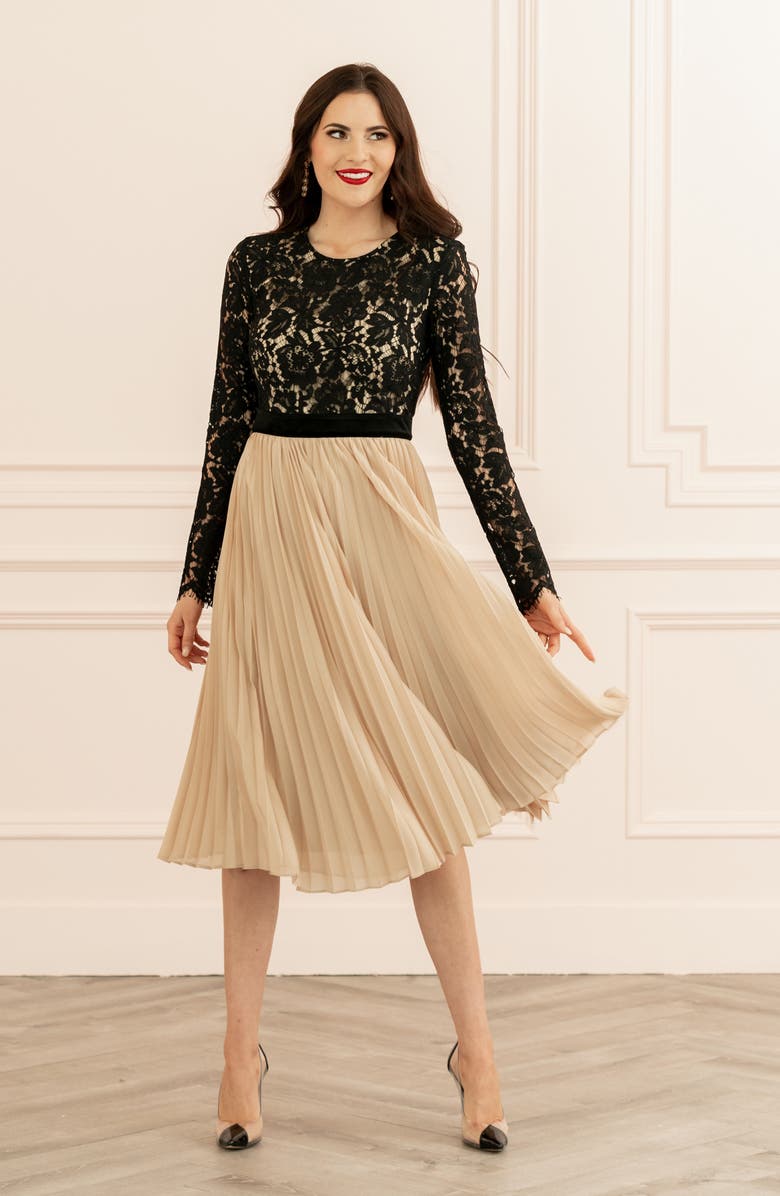 Rachel Parcell Lace Pleat Dress, Alternate, color, 