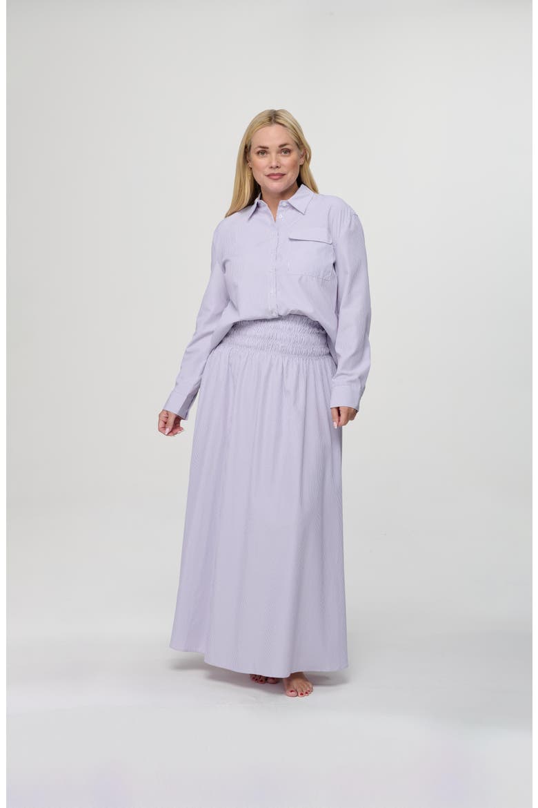 Nessa Blouse, Alternate, color, Lavender Pinstripe