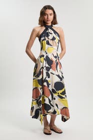 Karen Millen Abstract Print Halter Maxi Dress