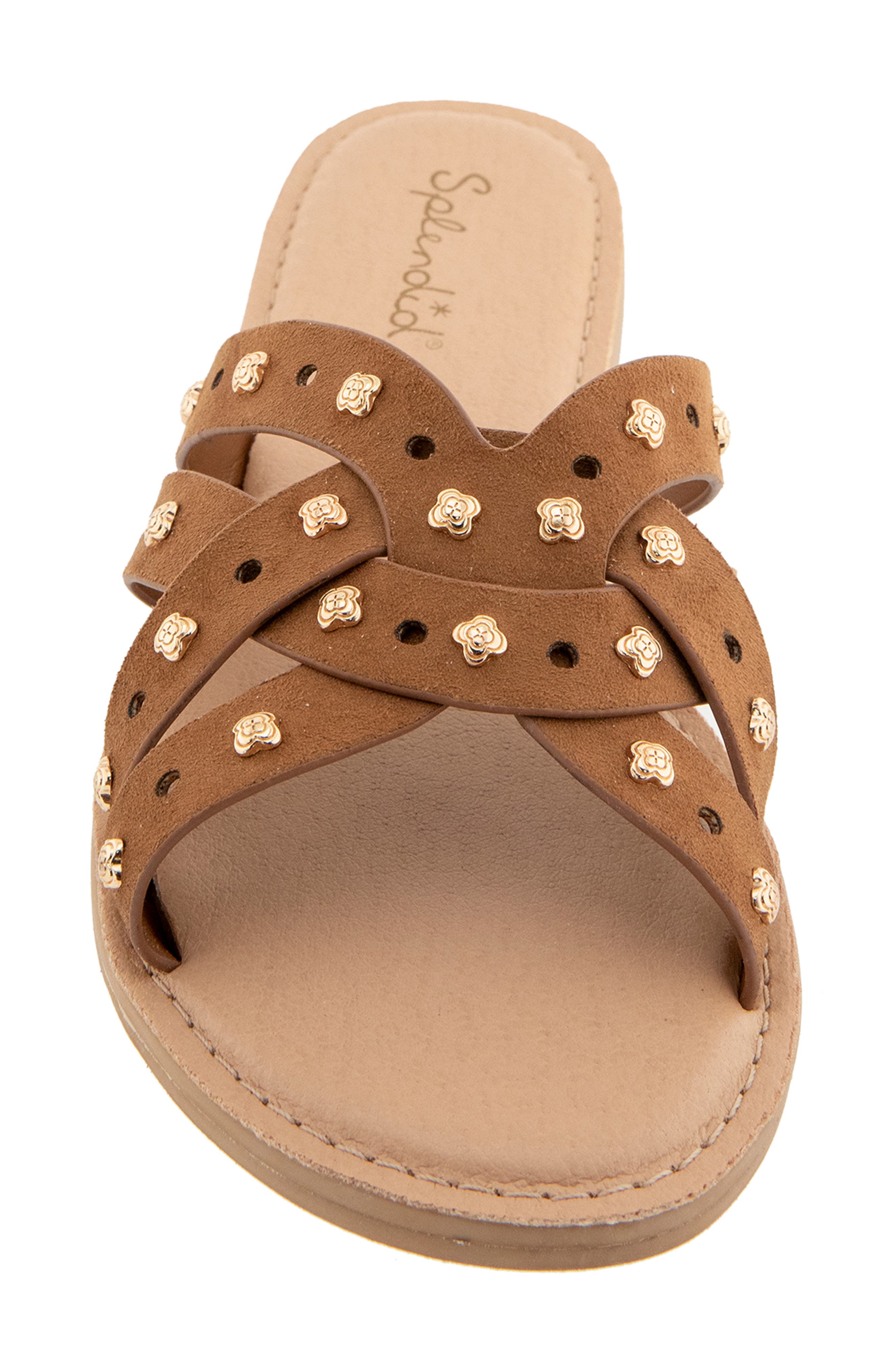 Simon Studded Slide Sandal, Alternate, color, CARAMEL