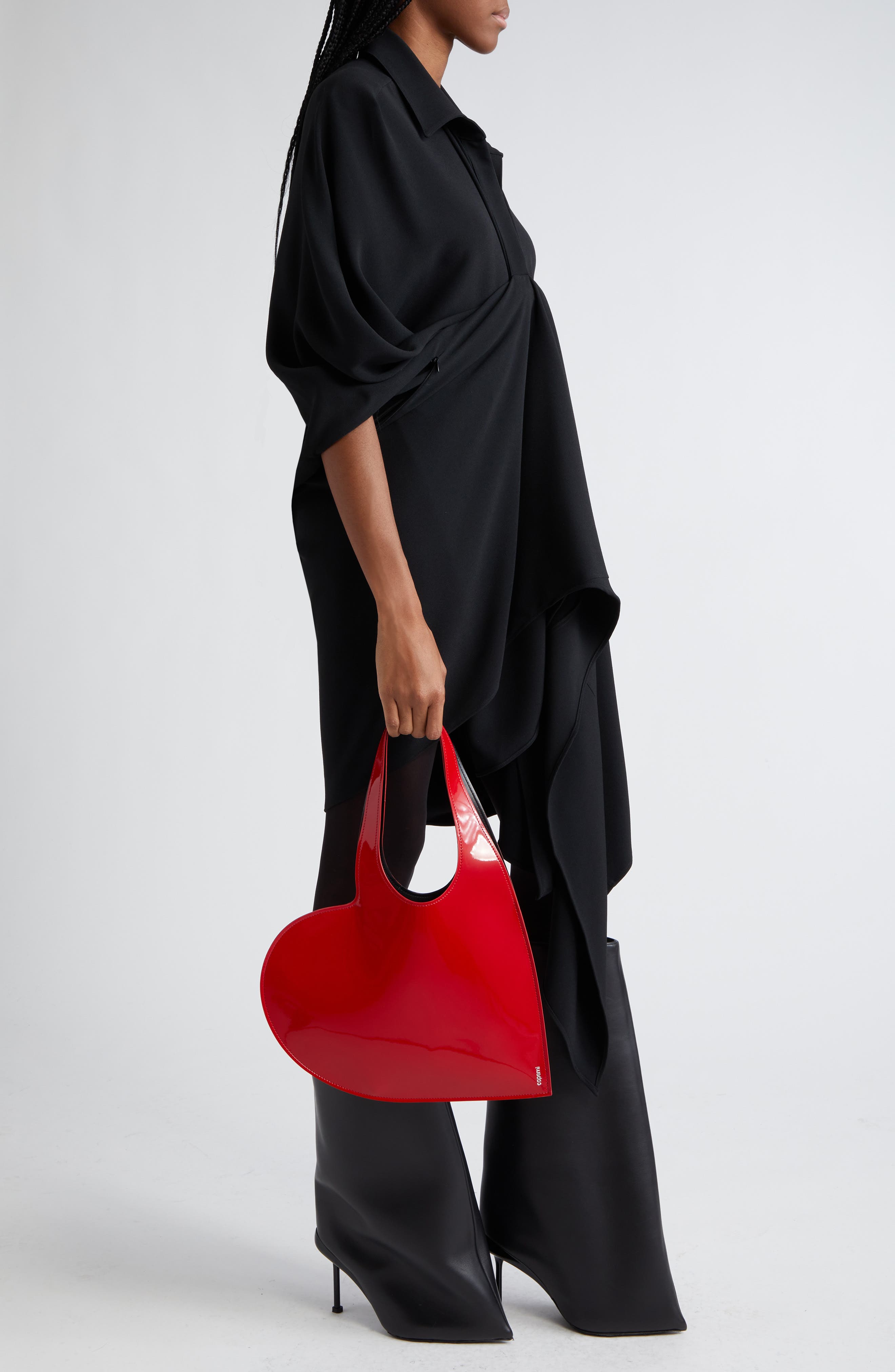 Coperni Mini Heart Patent Faux Leather Tote, Alternate, color, 