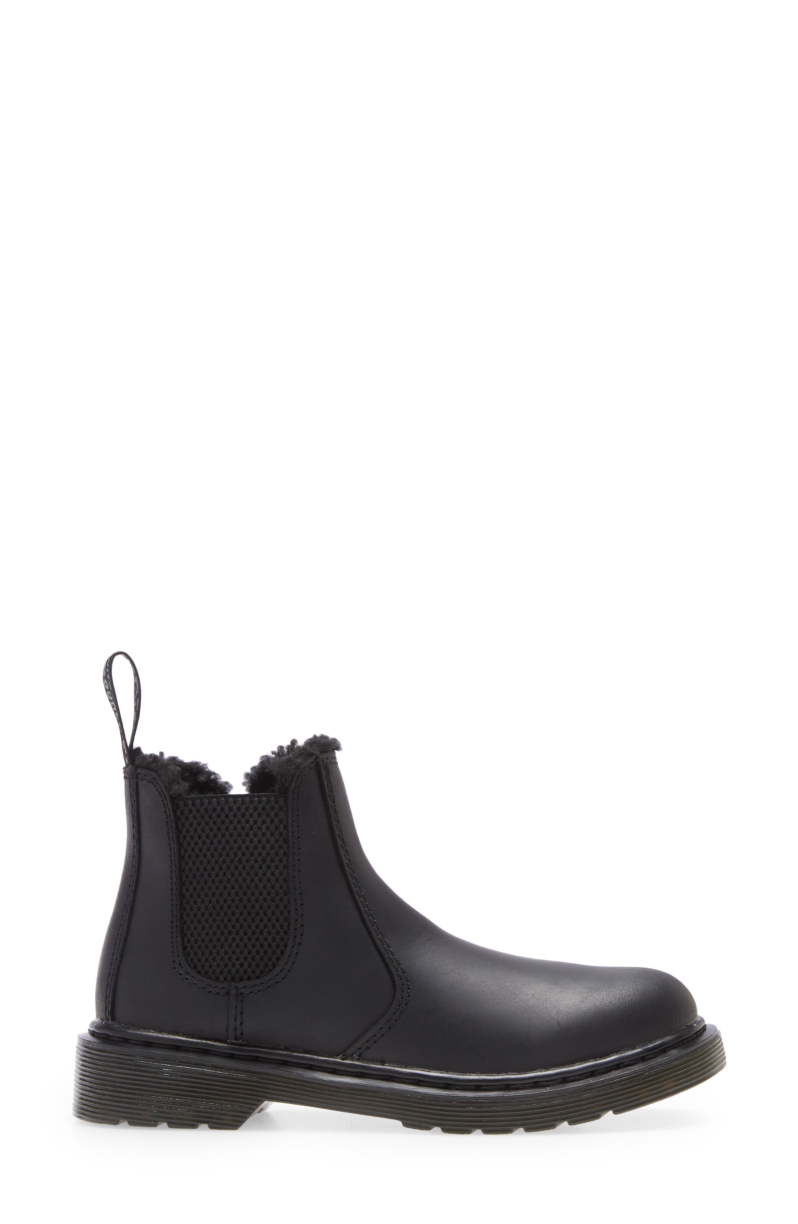 Dr. Martens 2976 Leonore Mono Faux Fur Lined Chelsea Boot, Alternate, color, Black