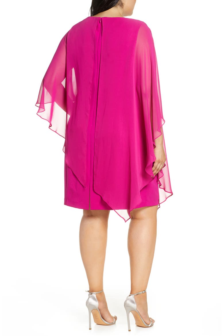 Chiffon Cape Cocktail Dress, Alternate, color, MAGENTA