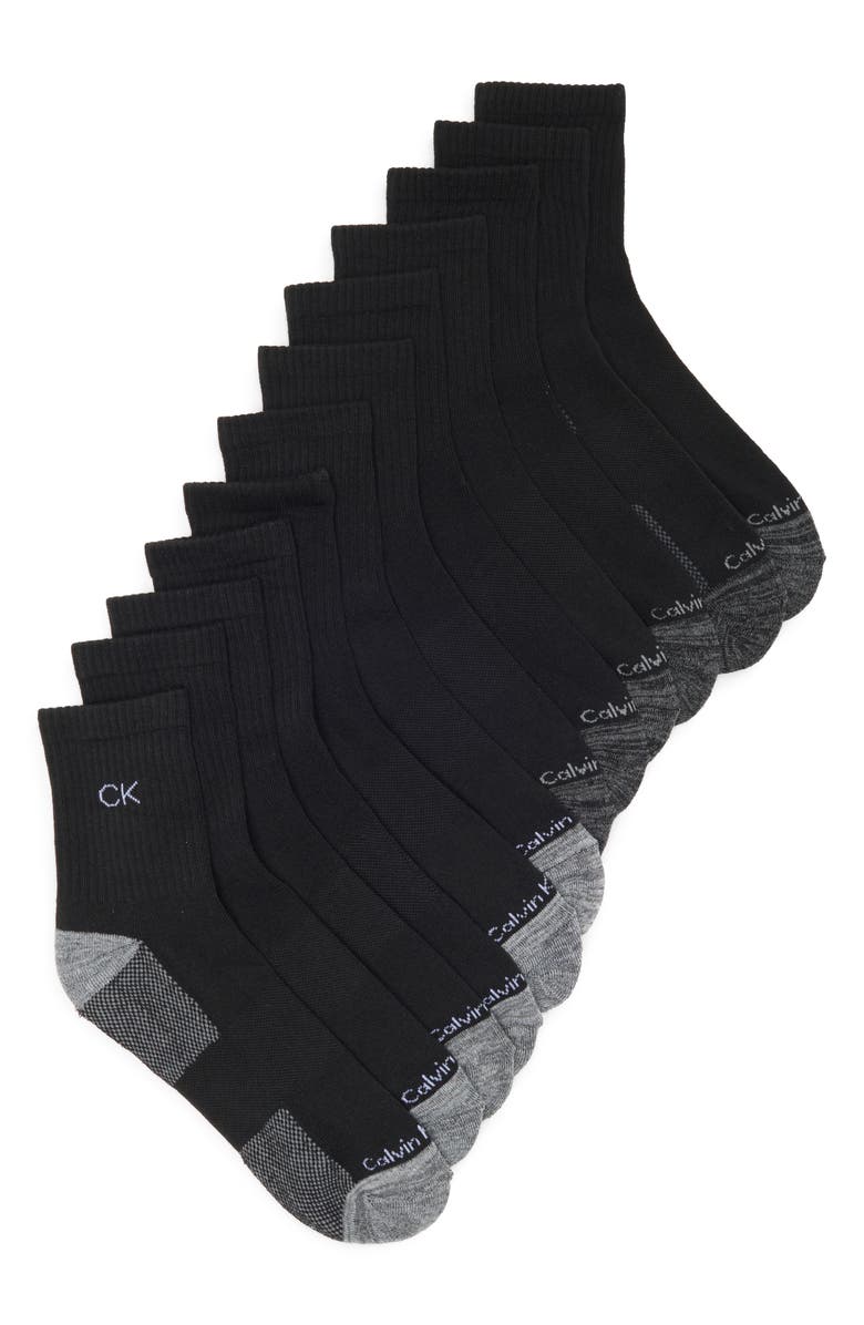 Calvin Klein 6-Pack Cushion High Quarter Socks, Main, color, Black