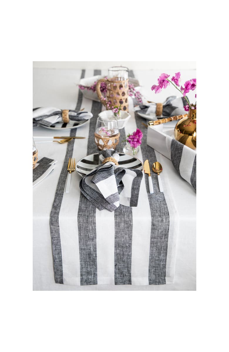 Solino Home Linen Table Runner for Dining Table, Holiday and Everyday Table Decor - Cabana Stripe, Alternate, color, Black And White