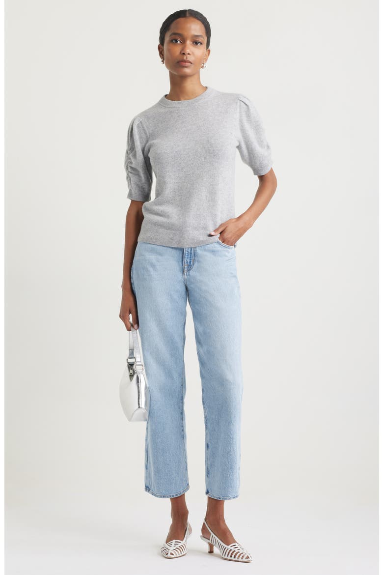 Ruched Short Sleeve Cashmere Sweater, Alternate, color, GREY FORMAL