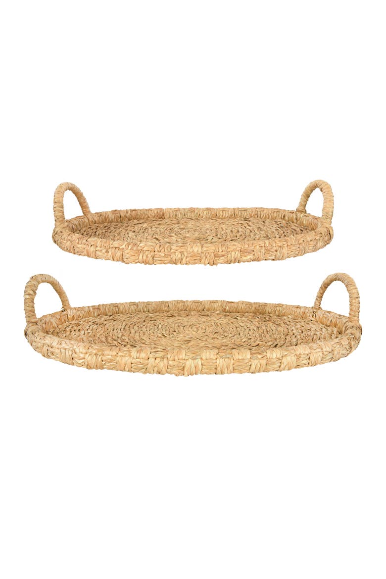Decorative Handwoven Oval Seagrass & Rattan Trays with Handles, Main, color, Natural