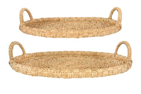Decorative Handwoven Oval Seagrass 
Rattan Trays with Handles