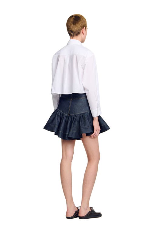 Sandro Cropped Shirt With Bow Details In Blue