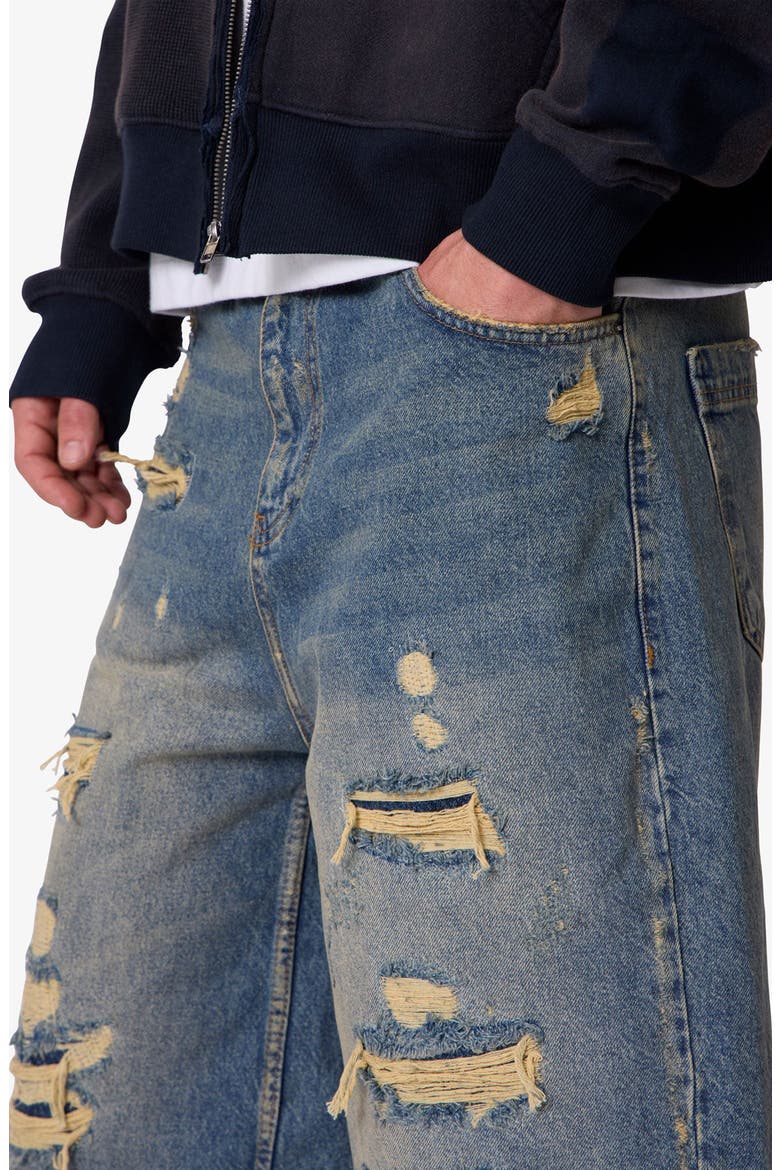 Ultra Baggy Repaired Jeans Shorts, Alternate, color, BLUE