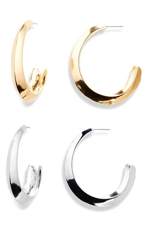 2-Pack Assorted 'C' Hoop Earrings