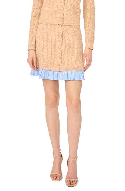Pleated Hem Cable Knit Miniskirt