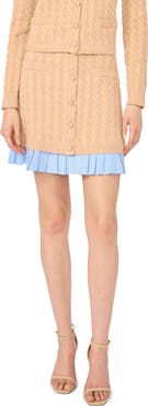 CeCe Pleated Hem Cable Knit Miniskirt