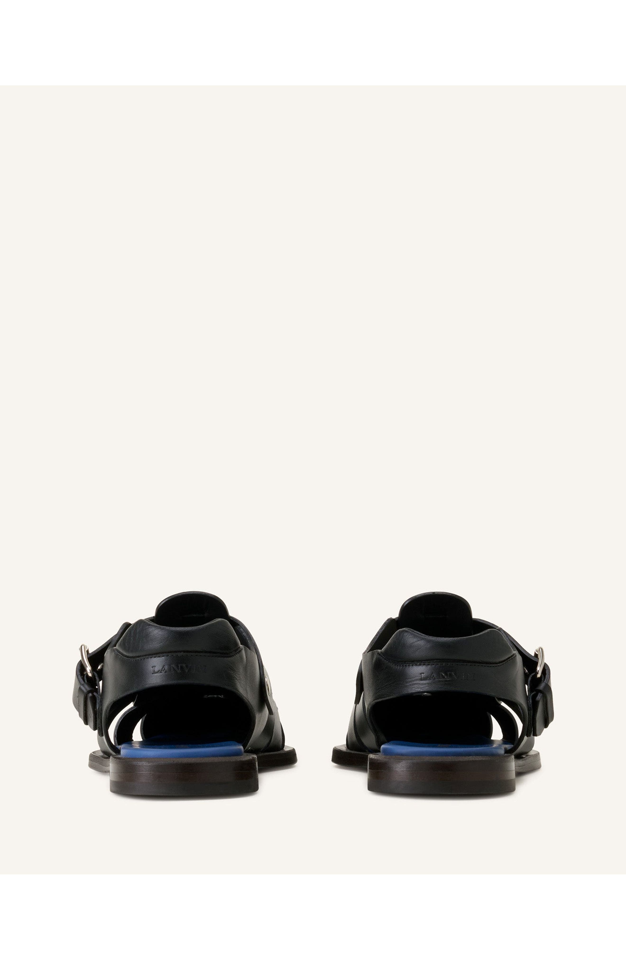 Lanvin Pointed-Toe Leather Sandals, Alternate, color, Black
