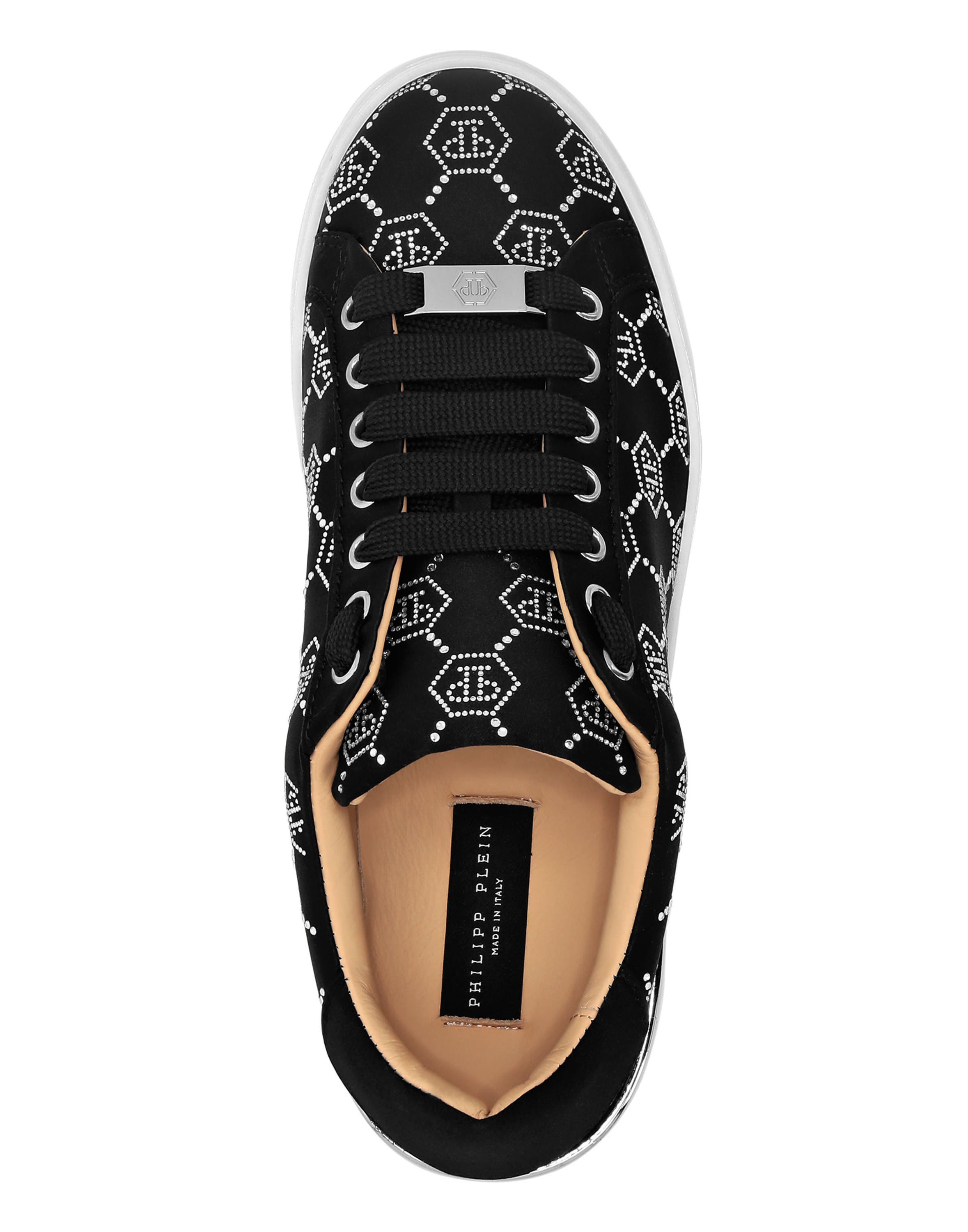 Satin Lo-Top Sneakers Strass Monogram Women, Alternate, color, black