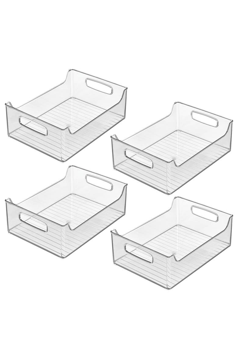 Plastic Stackable Pantry Bin with Handles, Set of 4, Clear, Made in USA, Main, color, Clear