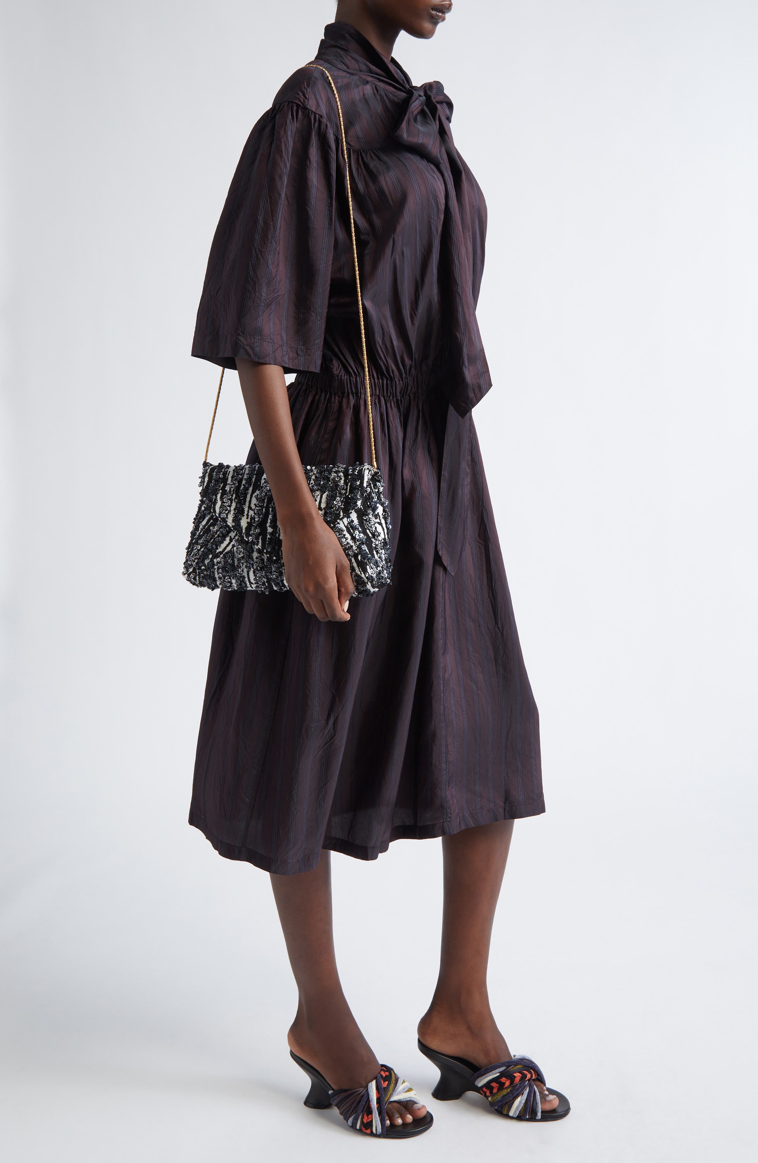 Dries Van Noten Embroidered Sequin Embellished Clutch, Alternate, color, Black 900