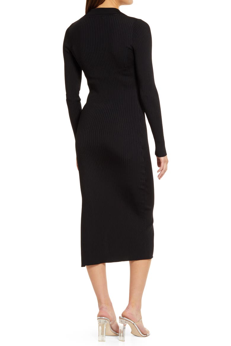 Long Sleeve Polo Midi Dress, Alternate, color, BLACK001