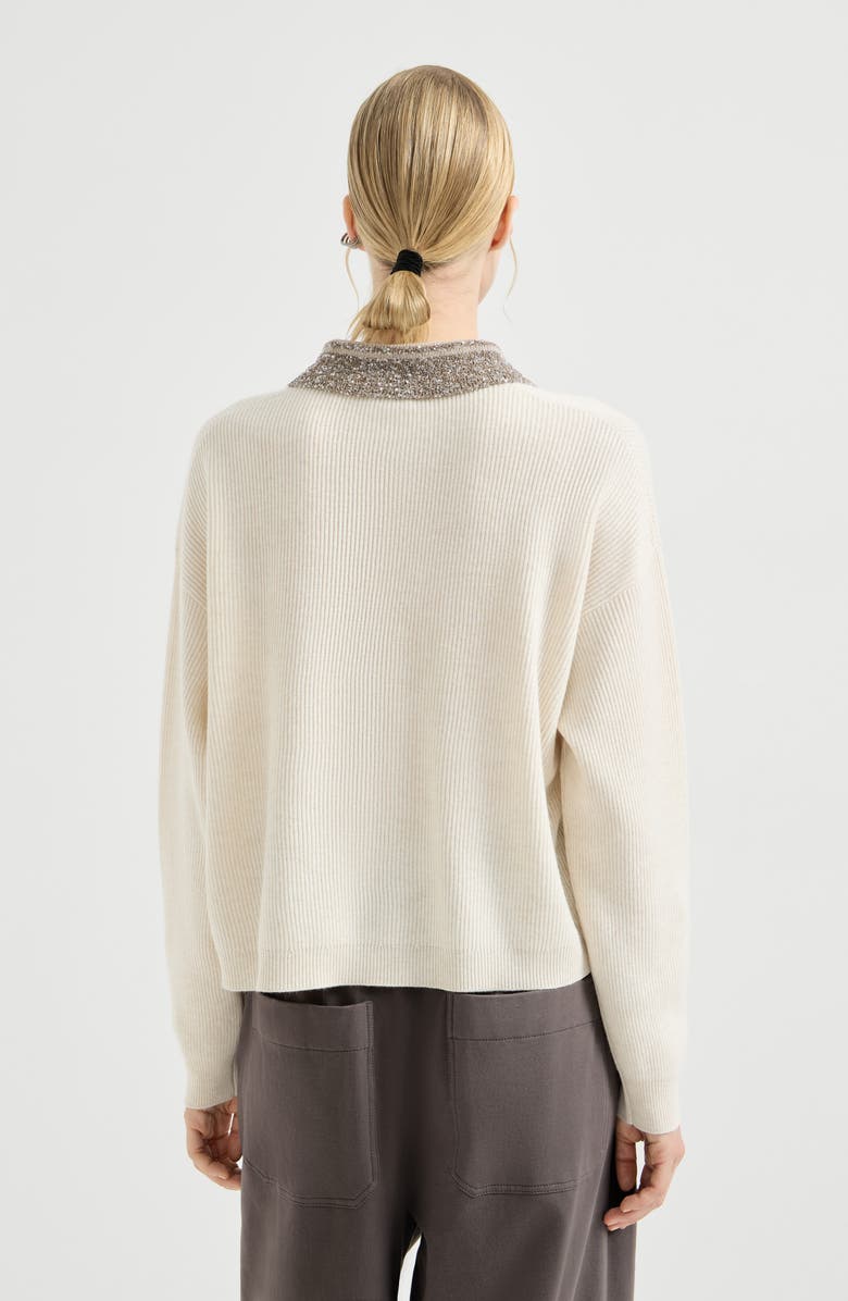 Brunello Cucinelli Polo with dazzling collar, Alternate, color, Beige