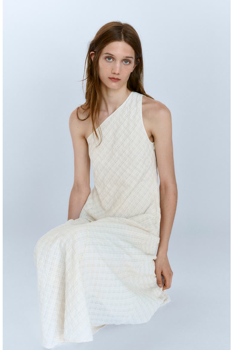 Textured Asymmetrical Dress, Alternate, color, ECRU