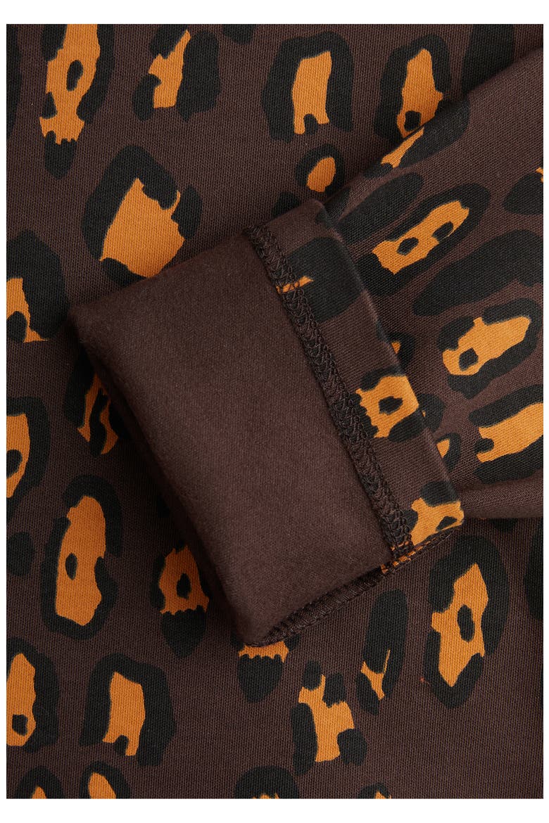 Kids' Leopard Print Long Sleeve Cotton Half-Zip Sweatshirt Dress, Alternate, color, BROWN