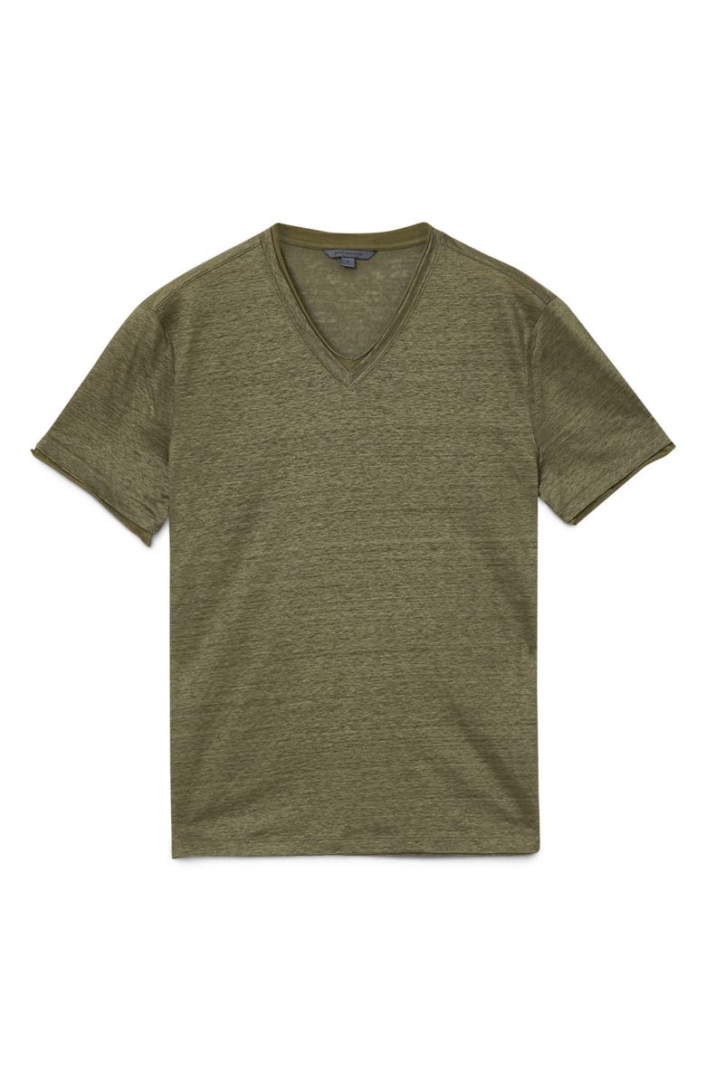 John Varvatos Wooster Slim Fit V-Neck Burnout Linen T-Shirt, Alternate, color, Moss Green
