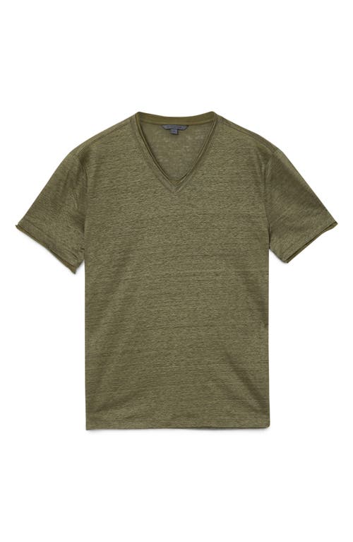 John Varvatos Wooster Slim Fit V-neck Burnout Linen T-shirt In Green