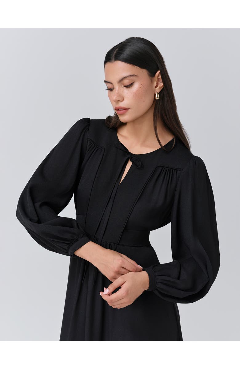 Ghost London Layla Crepe Tie Neck Midi Dress, Alternate, color, Black
