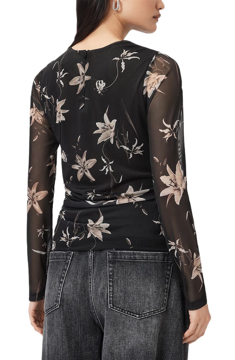 AllSaints Caia Floral Mesh Top, Alternate, color, Petra Sepia Brown