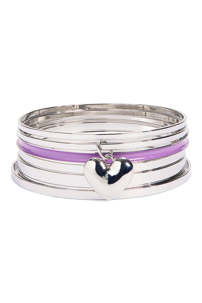 Kids' Heart Bangle Bracelets, Main, color, PURPLE/ RHODIUM
